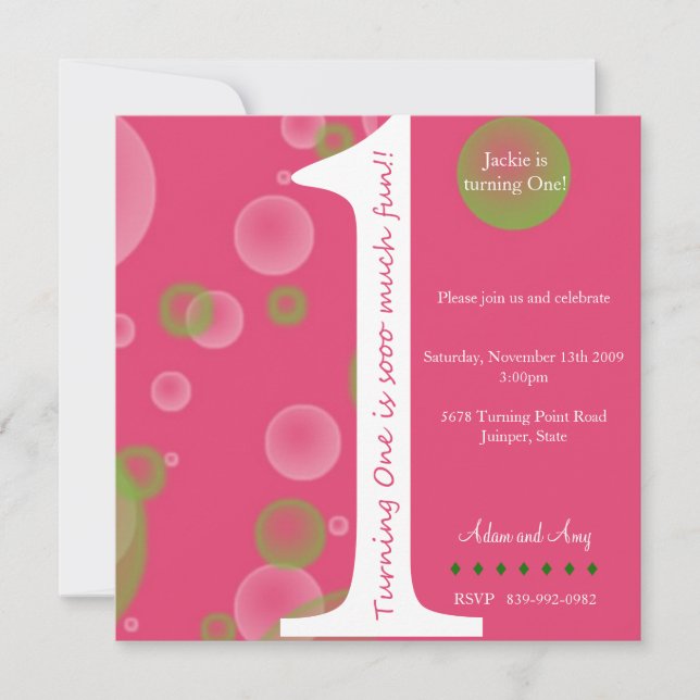 Invitation Premier anniversaire rose #1 (Devant)
