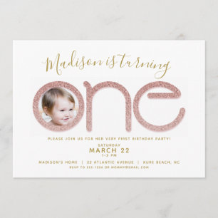 Invitation Premier anniversaire Rose Gold Parties scintillant