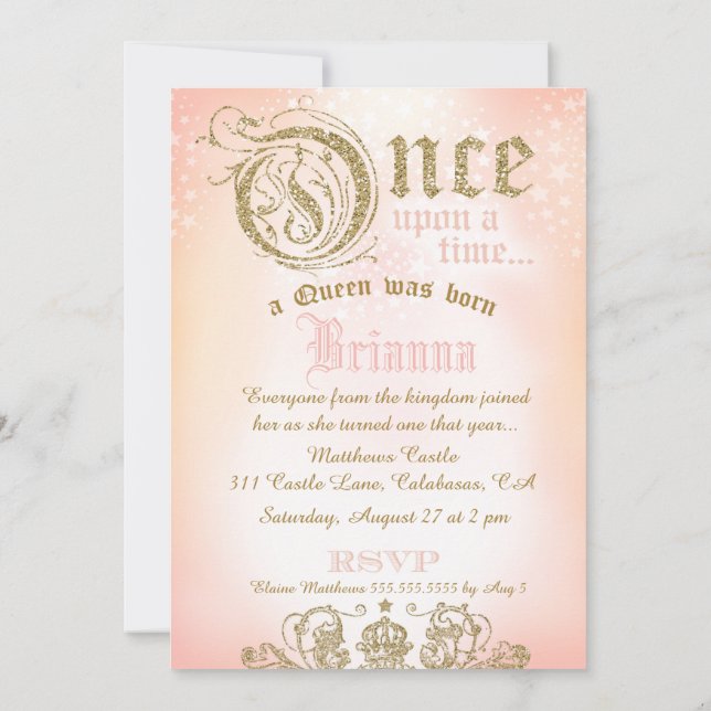 Invitation Premier anniversaire une fois à une fois REINE (Dos)