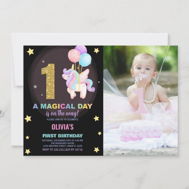 Invitation Premier anniversaire Unicorn Anniversaire Invitati (Devant)