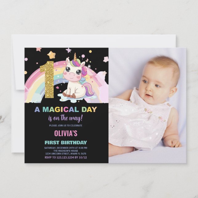 Invitation Premier anniversaire Unicorn Anniversaire Invitati (Devant)