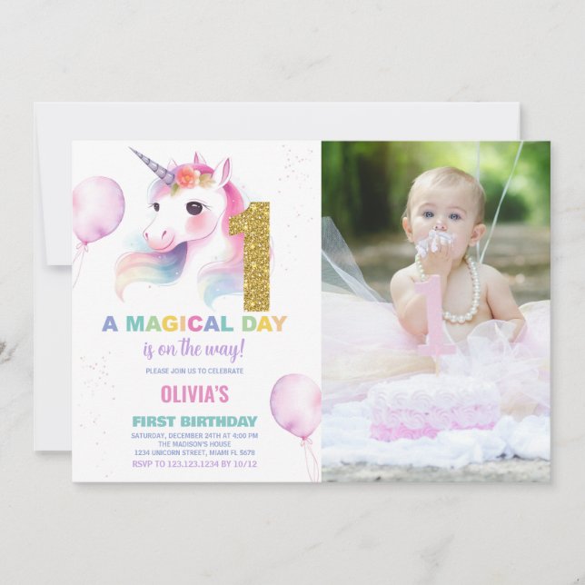 Invitation Premier anniversaire Unicorn Anniversaire Invitati (Devant)