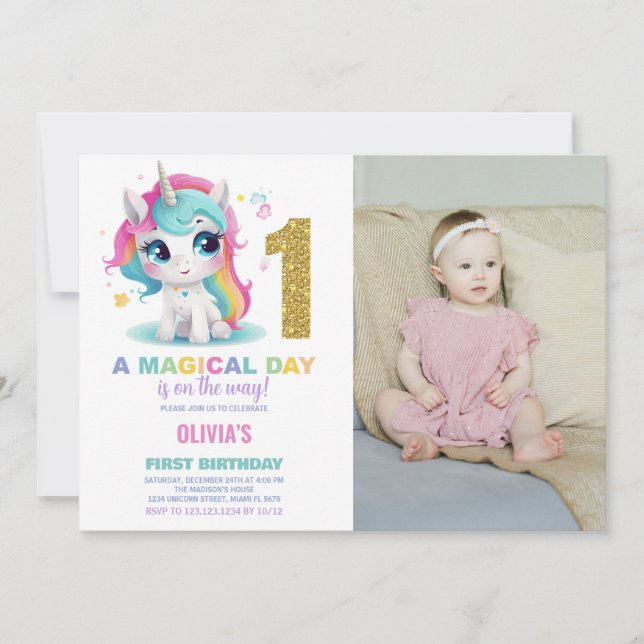Invitation Premier anniversaire Unicorn Anniversaire Invitati (Devant)