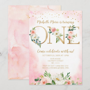 Invitation Premier anniversaire vintage de la floraison rose