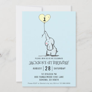 Invitation Premier anniversaire Whimsical Bleu éléphant