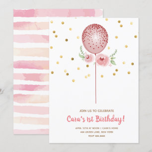 Invitation Premier balai rose et or