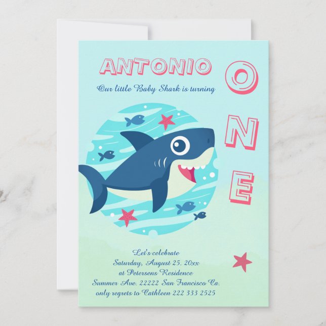 Invitation Premier bébé requin sous le bleu de la mer (Devant)