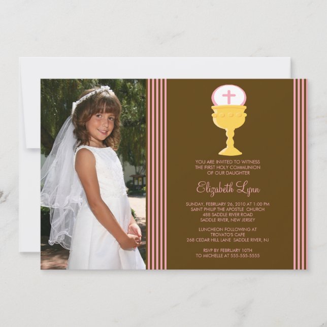 Invitation Premier calice d'invitation de communion de photo (Devant)