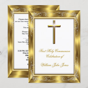 Invitation Premier garçon Sainte Communion Croix en Or Blanc