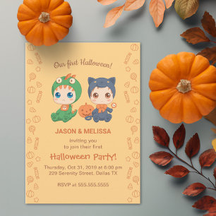 Invitation Premier Halloween Baby Twins Black Cat Dragon Part