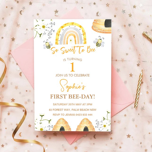 Invitation Premier Jour D'Abeille Si Doux À Abeille Anniversa (Créateur téléchargé)