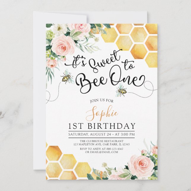 Invitation Premier Jour d'Abeille sucré à Abee Un 1er Anniver (Devant)