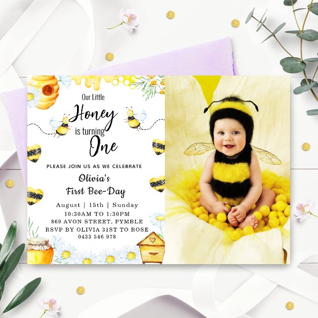 Invitation Premier jour de l'abeille Notre petit miel a UN an (Créateur téléchargé)