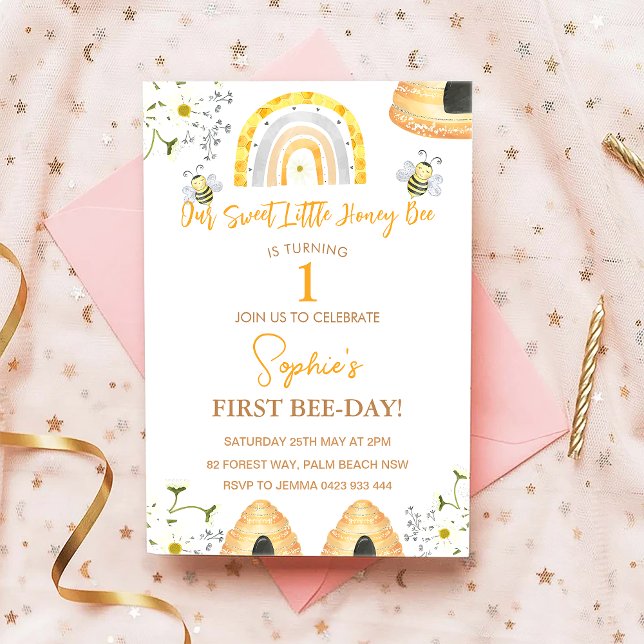 Invitation Premier Jour de l'abeille Notre Petit Miel Doux Ab (Créateur téléchargé)
