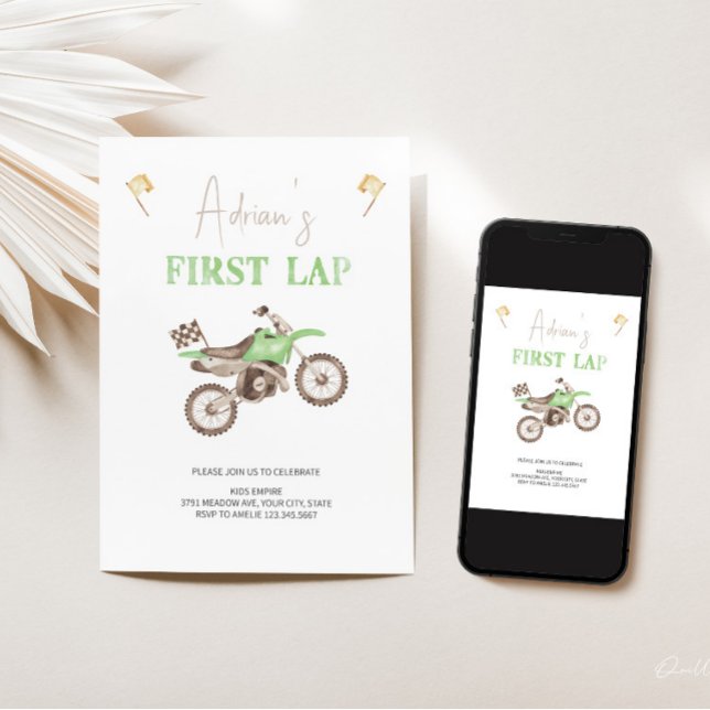 Invitation Premier LAP Green Dirt Vélo Anniversaire Invitatio (Créateur téléchargé)