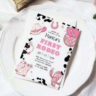 Invitation Premier rodéo 1er anniversaire rose fille photo an