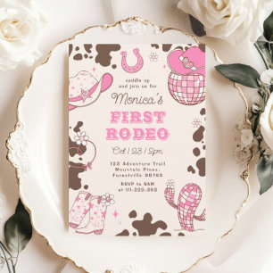 Invitation Premier rodéo 1er anniversaire sauvage ouest rose 