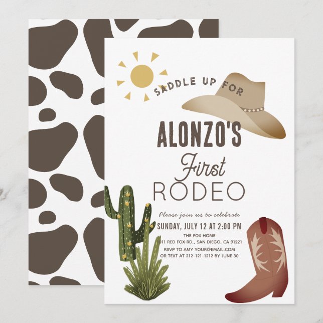 Invitation Premier Rodeo Cowboy Occident 1er Anniversaire (Devant / Derrière)