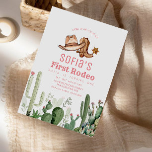 Invitation Premier Rodéo Cowboy rose fête d'anniversaire