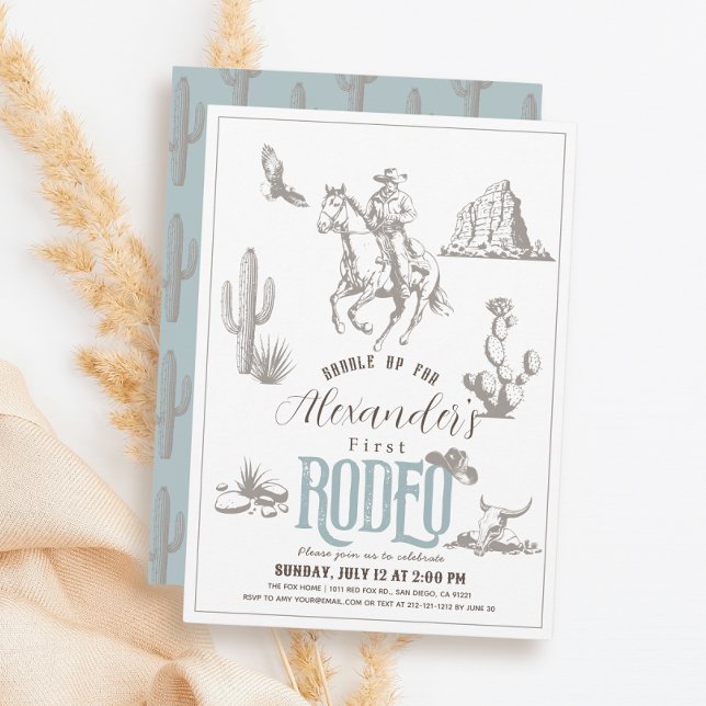 Invitation Premier Rodeo Cowboy Western Blue 1er Anniversaire (Créateur téléchargé)