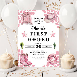 Invitation Premier rodéo de la fille rose pour son 1er annive