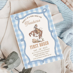 Invitation Premier Rodéo Gingham Bleu Vintage