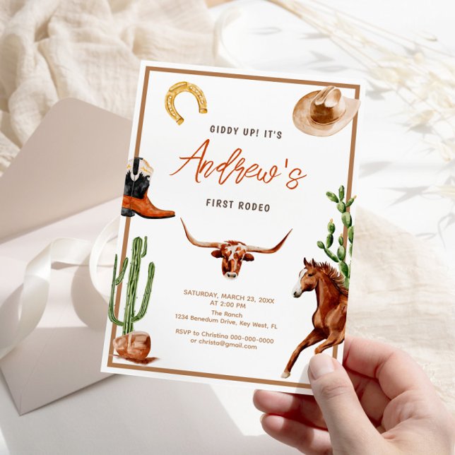 Invitation Premier Rodéo Moderne Southern Cowboy Anniversaire (Créateur téléchargé)