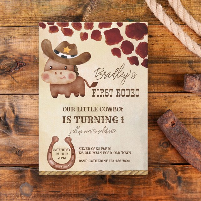 Invitation Premier rodéo petit cowboy mignon cheval bébé anni (Créateur téléchargé)