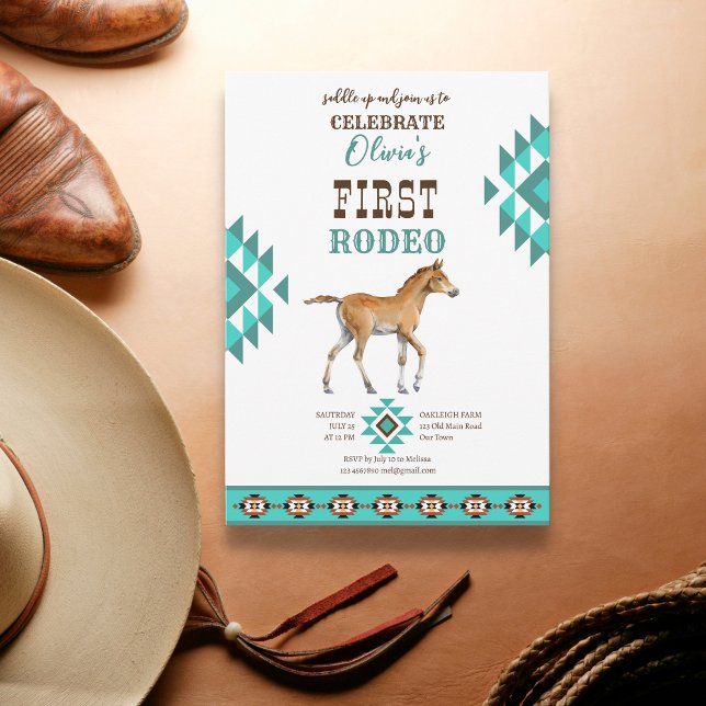 Invitation Premier rodéo sud-ouest turquoise cheval de campag (Créateur téléchargé)