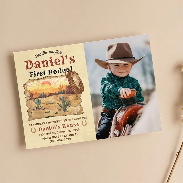Invitation Premier Rodéo Western Cowboy 1er Anniversaire Phot (Créateur téléchargé)