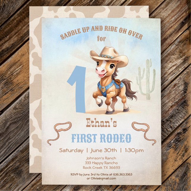 Invitation Premier Rodéo Western Cowboy Horse 1er anniversair (First Rodeo Western Cowboy Horse 1st Birthday Invitation)