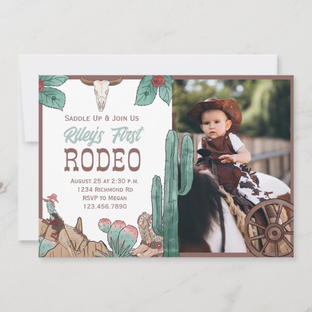 Invitation Premier Rodéo Western Southwestern Cowboy Annivers (Devant)