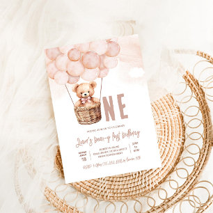 Invitation Premier Teddy Bear Boho 1er Anniversaire