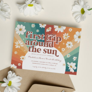 Invitation Premier Tour Autour du Soleil Rétro Daisy Arc-en