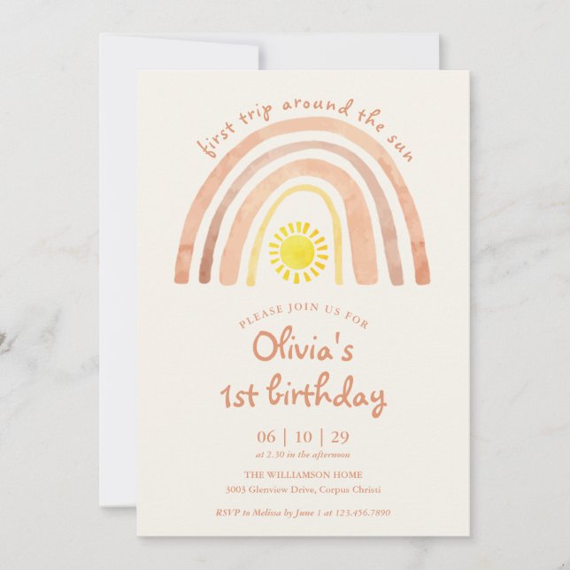 Invitation Premier tour du soleil Boho Anniversaire 1 an (Devant)