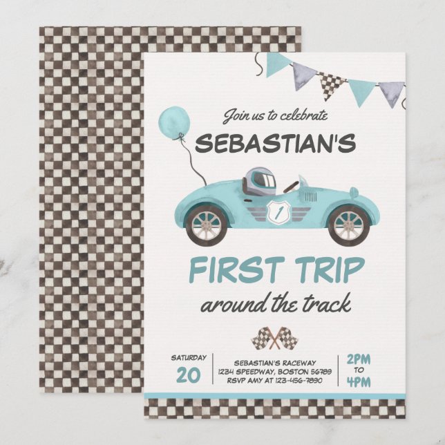 Invitation Premier Voyage Autour De La Piste Voiture 1Er Anni (Devant / Derrière)