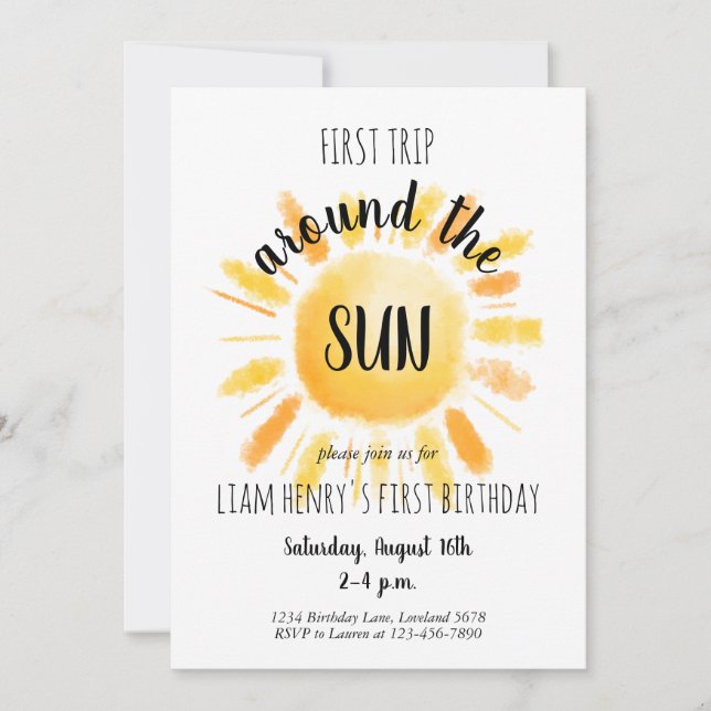 Invitation Premier Voyage Autour Du Soleil 1Er Anniversaire (Devant)