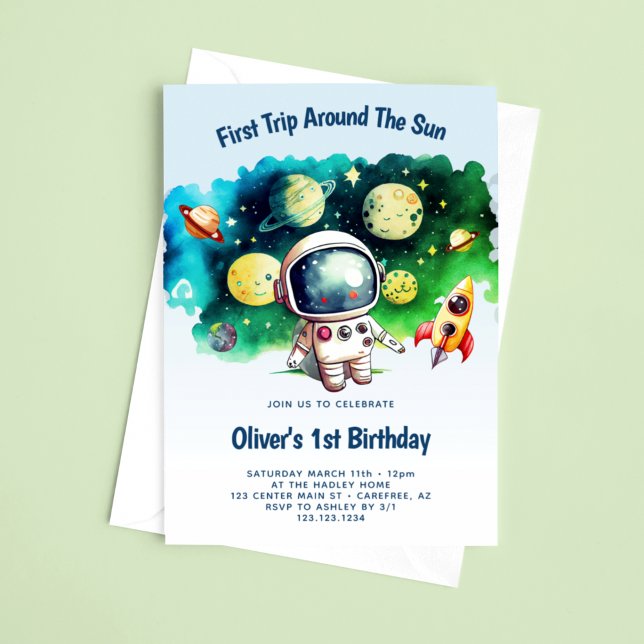 Invitation Premier Voyage Autour Du Soleil 1Er Anniversaire (Créateur téléchargé)