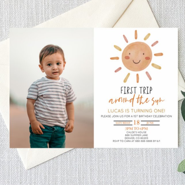 Invitation Premier Voyage Autour Du Soleil 1Er Anniversaire (Créateur téléchargé)