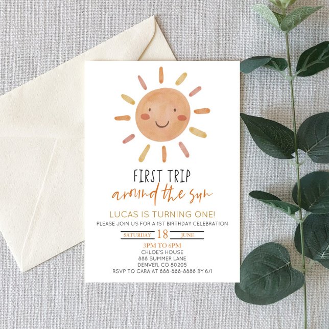 Invitation Premier Voyage Autour Du Soleil 1Er Anniversaire (Créateur téléchargé)