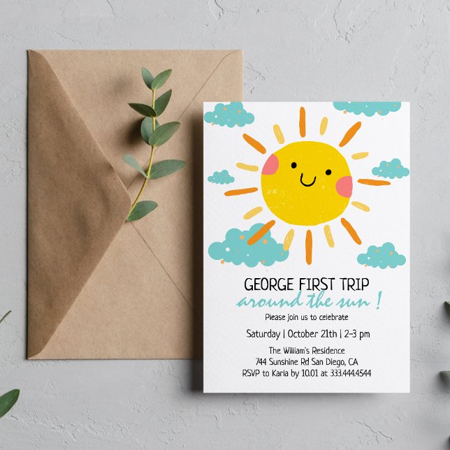 Invitation Premier Voyage Autour Du Soleil 1Er Anniversaire (Créateur téléchargé)