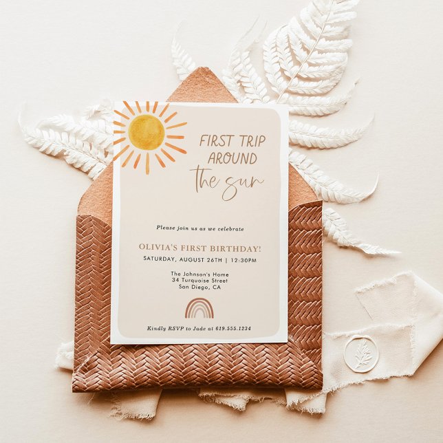 Invitation Premier voyage autour du soleil 1er anniversaire (Créateur téléchargé)