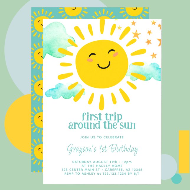 Invitation Premier Voyage Autour Du Soleil 1Er Anniversaire (Créateur téléchargé)