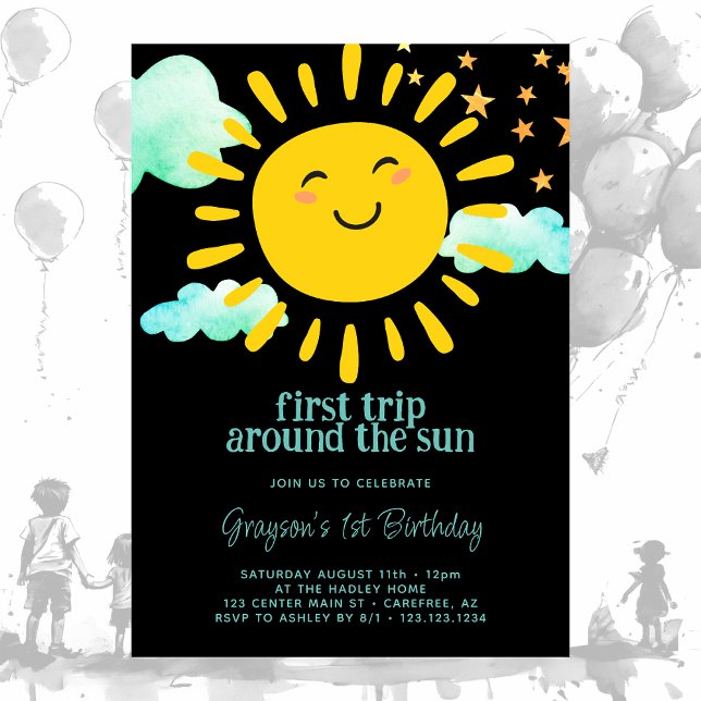 Invitation Premier voyage autour du soleil 1er anniversaire (Créateur téléchargé)