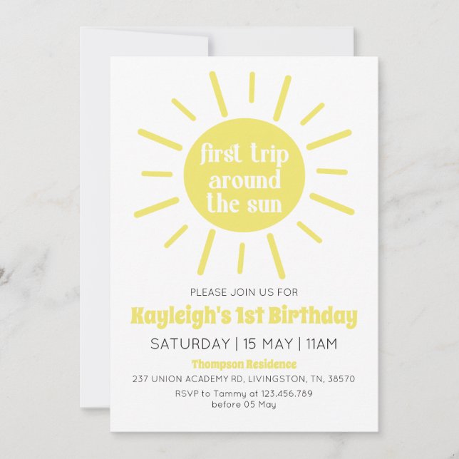 Invitation Premier Voyage Autour Du Soleil 1Er Anniversaire (Devant)