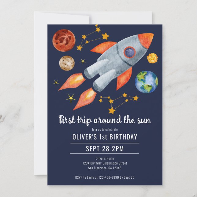 Invitation Premier voyage autour du soleil 1er anniversaire f (Devant)