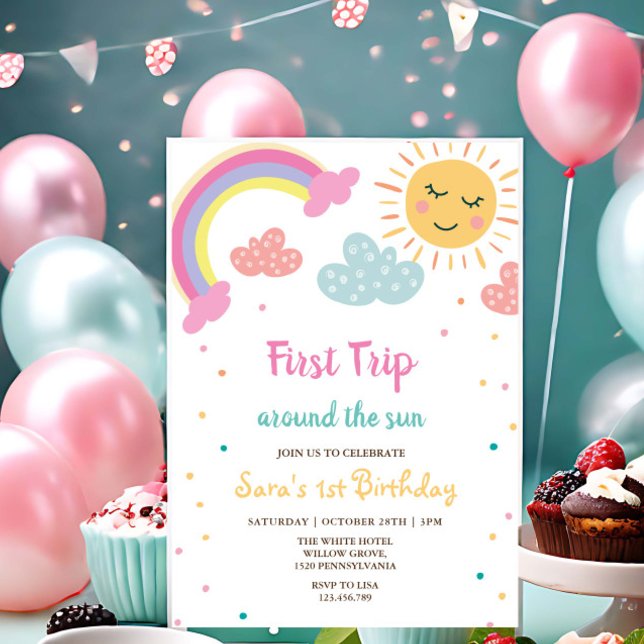Invitation Premier voyage autour du soleil 1er anniversaire f (Créateur téléchargé)
