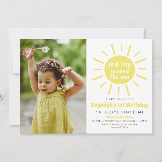 Invitation Premier voyage autour du soleil 1er anniversaire P (Devant)