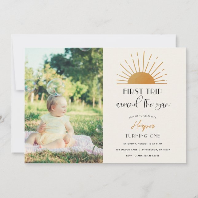 Invitation Premier voyage autour du soleil Anniversaire Photo (Devant)