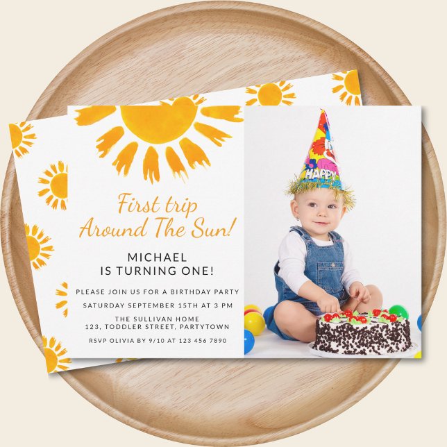 Invitation Premier Voyage Autour Du Soleil Anniversaire Photo (Créateur téléchargé)